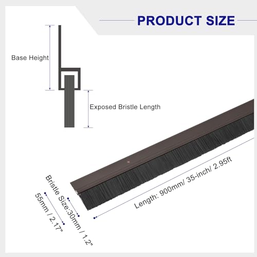 uxcell Door Brush Bottom Sweep H-Shape Aluminum Alloy Base with 1.2-inch PP Brush for Home, Industrial (35-inch L, Brown) - color: Brown, size: 35-inch x 1.2-inch
