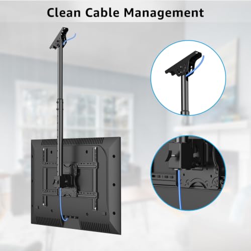 MOUNTUP Ceiling TV Mount for 40-75 Inch Flat Curved TVs, 360° Rotation Heavy Duty Articulating Pole with 99 lbs Capacity, Max VESA 600x400mm, Adjustable Height Ceiling Mount for Restaurant/Office - size: Height 60.6'', Indoor