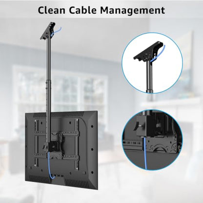 MOUNTUP Ceiling TV Mount for 40-75 Inch Flat Curved TVs, 360° Rotation Heavy Duty Articulating Pole with 99 lbs Capacity, Max VESA 600x400mm, Adjustable Height Ceiling Mount for Restaurant/Office - size: Height 60.6'', Indoor