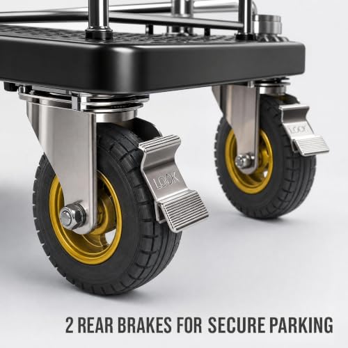 Platform Flatbed Cart Heavy Duty with Brake Wheels & Foldable Fence