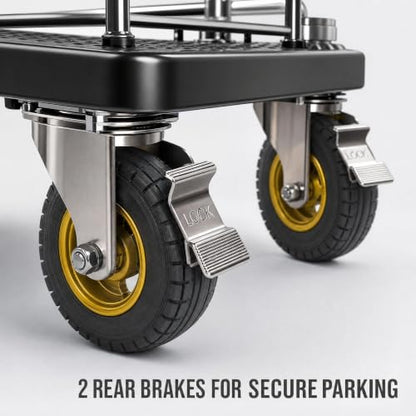Platform Flatbed Cart Heavy Duty with Brake Wheels & Foldable Fence
