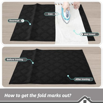 BEQHAUSE Dirt Trapper Door Mat 24" x 36" Non-Slip Washable, Black - color: Black, size: 24" X 36" (Rectangular)