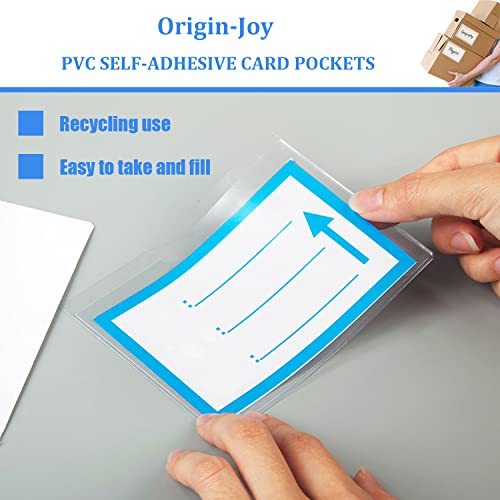 Origin-Joy 35 PCS Self Adhesive Index Card Pockets with Top Open, Clear Plastic Label Holder for Cards of Note, Library and Business, Adhesive Label Pockets & Card Holder (3 x 2 inch) - size: 3 x 2 inch, style: Horizontal