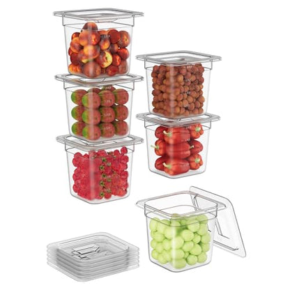 1/6 6'' 6 Pack Plastic Food Pans With Lids - color: 1/6 6"6 Pack