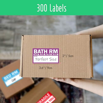 300PCS Home Moving Labels, 5 Color Coding Labels Packing Box Stickers with 50 Fragile Stickers & 50 Blank Ones (Each Measures 2” x 3.6”) - color: Style-b, size: 2” x 3.6” 300pcs