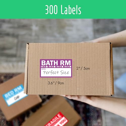 300PCS Home Moving Labels, 5 Color Coding Labels Packing Box Stickers with 50 Fragile Stickers & 50 Blank Ones (Each Measures 2” x 3.6”) - color: Style-b, size: 2” x 3.6” 300pcs