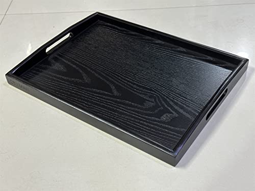 DILLMAN Serving Tray Large Black Wood Rectangle Food Tray Butler Tray Breakfast Tray with Handles (Small) - size: 15.4" x 11.4" x 1.6"