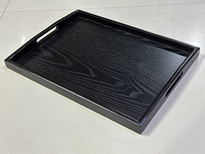 DILLMAN Serving Tray Large Black Wood Rectangle Food Tray Butler Tray Breakfast Tray with Handles (Small) - size: 15.4" x 11.4" x 1.6"