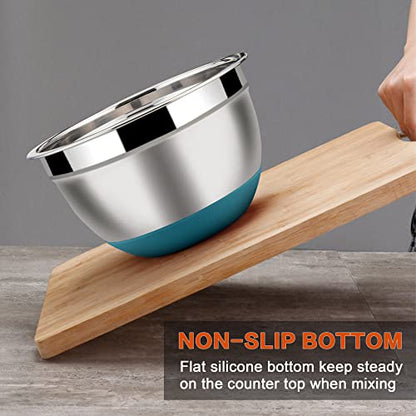 LIANYU Metal Nesting Mixing Bowls Set of 6, Size 7, 3.5, 2.5, 2, 1.5, 1QT - color: Dark Blue, style: Anchor Base with Airtight Lids