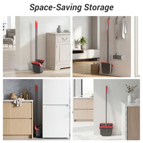Broom with Dustpan Set for Pet Hair & Dust Cleanup, Red & Gray - color: Red & Gray