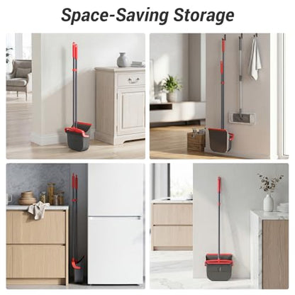 Broom with Dustpan Set for Pet Hair & Dust Cleanup, Red & Gray - color: Red & Gray