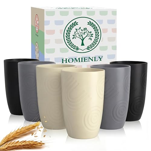 Homienly Premium Wheat Straw Cups Set of 6, Reusable 16oz Water Glasses Lightweight and Unbreakable Drinking Cups,Alternative Plastic Cup Dishwasher Safe Cups for Home and Outdoor - GreyStone - color: GreyStone, size: 16 Ounces