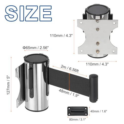 MECCANIXITY Wall Mount Retractable Belt Barrier 6.56ft Crowd Control Belts - color: Silver/Black, size: 6.56 ft