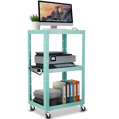 Auto Dynasty Adjustable AV Cart w/Power Strip, 4 ft Rolling Stand, Blue - color: Blue