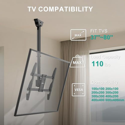 WALI Ceiling TV Mount for Most 37-80 inch LCD LED OLED 4K TVs, up to 110lbs - color: Black (600x400mm), size: 3 feet