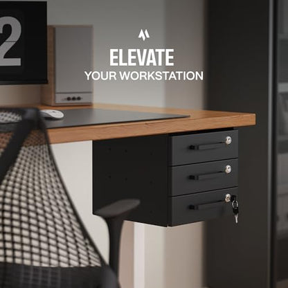 Under Desk Drawer Slide-Out - Lockable Metal Storage Drawers with Cable Management for Office & Home (Triple, Non-Bracketed) - size: Triple