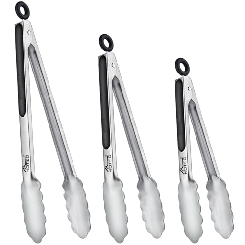Hotec Tongs for Cooking Stainless Steel Kitchen Tongs Set of 3-7“, 9" & 12" - size: 7+9+12 inch, 3pack