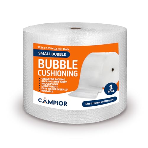 Campior Small Bubble Cushioning Wrap for Moving and Shipping - 175 Ft Bubble Packing Wrap for Packaging Boxes and Mailers, Clear Bubble Roll Moving Supplies, Perforated Every 12 inches, Pack of 1 - size: 1 Pack