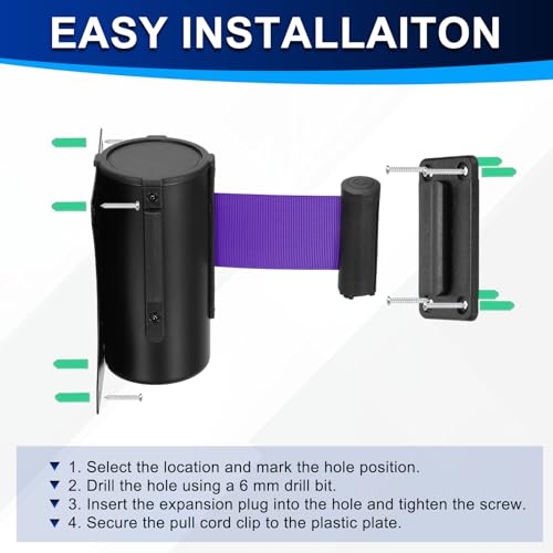 PATIKIL Fixed Wall Mount Retractable Belt Barrier 10 Feet, Purple 1 Pcs - color: Purple, size: 10 Feet