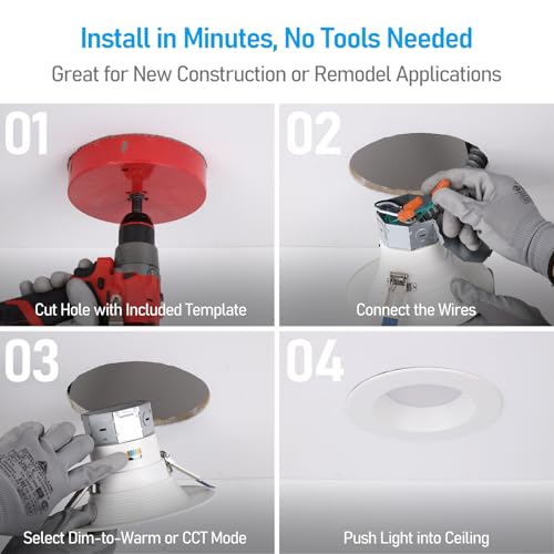 TORCHSTAR 8-Pack 6CCT 6 Inch LED Recessed Light Canless, Dim to Warm, White - color: White-Dim to Warm, size: 6 Inch