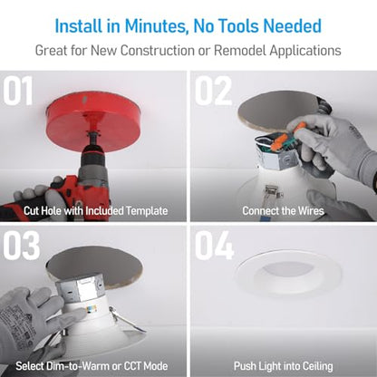 TORCHSTAR 8-Pack 6CCT 6 Inch LED Recessed Light Canless, Dim to Warm, White - color: White-Dim to Warm, size: 6 Inch