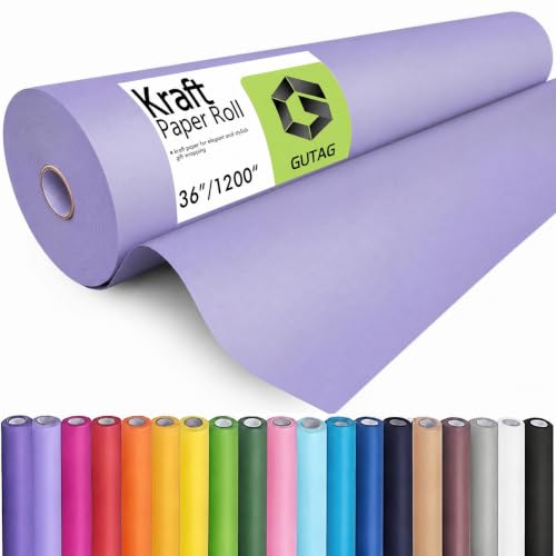 GUTAG 36" x 1200" (100') Kraft Paper Roll for Craft Bulletin Board Paper Art Table Covering Crafting Gift Wrapping Bouquet Packing Parcel 70GSM 50LB (Light Purple, 36x1200) - color: light purple