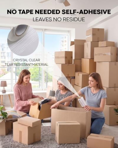 Handheld Stretch Film Roll, 4" x 1000ft Stretch Wrap Film with Handle, Shrink Film Heavy Duty Self-Adhering Plastic Wrap for Moving Shipping, Storage and Furniture Moving