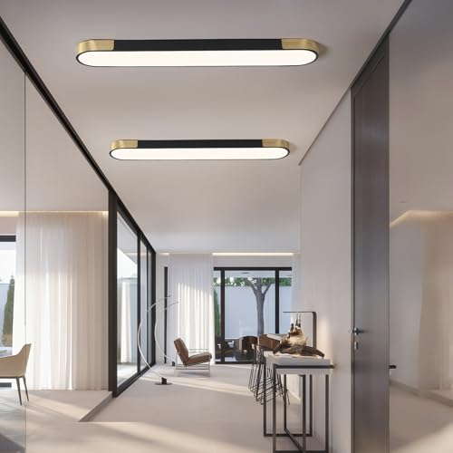 Tioolo Dimmable LED Ceiling Lights Flush Mount Ceiling Light 4FT LED Wraparound Light with Remote Linear Light Fixture for Kitchen Laundry Closet Garage Office Hallway (60W/3000-6500K) - color: Black+Gold/60W
