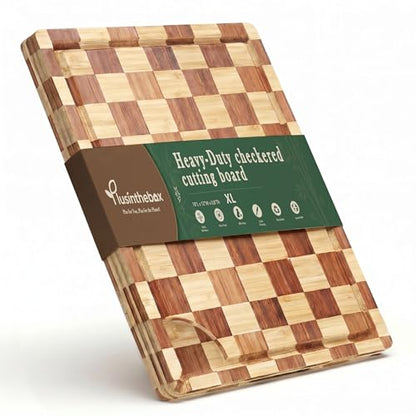 Butcher Block Cutting Board, 18" x 12" Checkered Cutting Board for Kitchen - color: Natural XL-18"x12"