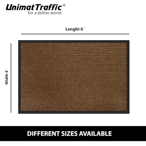 UNIMAT Traffic Guard Door Mat, 3´x 5´, Heavy Duty Waterproof Doormat, Stain and Fade Resistant Welcome Mats, Durable Rubber Backing, Low Pro le Entryway Rug, Shoe and Boot Scraper, Brown