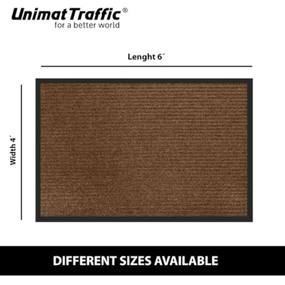 UNIMAT Traffic Guard Door Mat, 3´x 5´, Heavy Duty Waterproof Doormat, Stain and Fade Resistant Welcome Mats, Durable Rubber Backing, Low Pro le Entryway Rug, Shoe and Boot Scraper, Brown