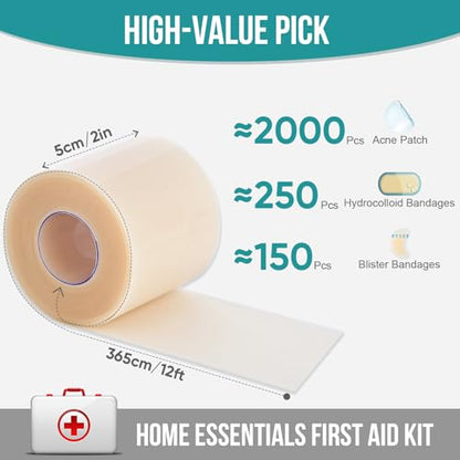 Hydrocolloid Roll for Wound Care, Hydrocolloid Patch Bandages (2in x 12ft) - size: 2in x 12ft