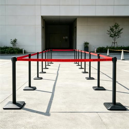 4-Pack Crowd Control Stanchions, Heavy Duty Stanchion Set - color: Red-AUTHORIZED ACCESS ONLY