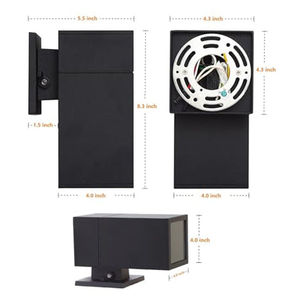 Dusk to Dawn Outdoor Wall Lantern, Waterproof Exterior Lighting - color: Rectangle (Black A-Dusk to Dawn)