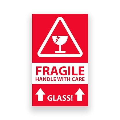 Fragile Glass Handle with Care Shipping Labels – 3" x 5", Red, Semi-Gloss, Permanent Adhesive, Warning Labels – Glass Packaging, Handling & Shipping Use – 500 Labels per Roll | LabelValue