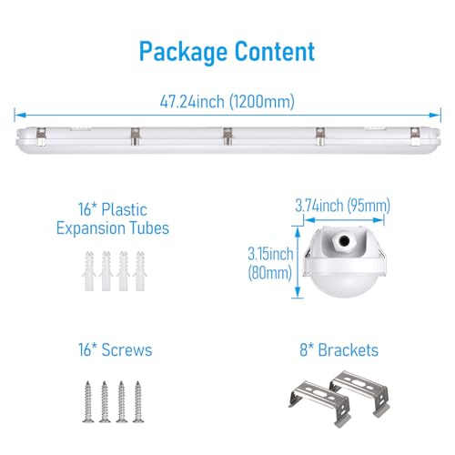 LEONLITE 4-Pack 4FT 3CCT LED Vapor Tight Light Fixture, 70W/60W/50W