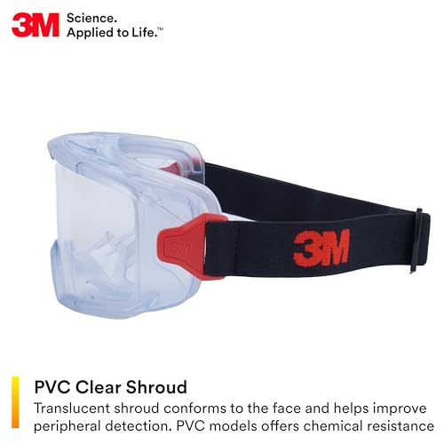 3M GoggleGear Eye Protective Goggle 3000 Series, Clear Scotchgard Anti-Fog/Anti-Scratch Lens, Premium Cloth Strap, PVC Shroud, 1 Pair, GG3101-SGAF, ANSI Z87.1, CSA Z94.3, D3 D4 Rating - style: Premium Cloth Strap/Pvc Shroud