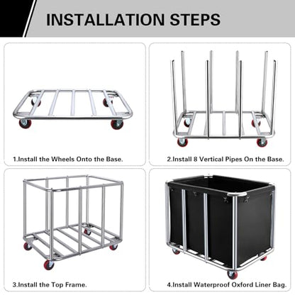 Commercial Laundry Cart with Wheels,400L for Hotel,Home (Black) - color: Black