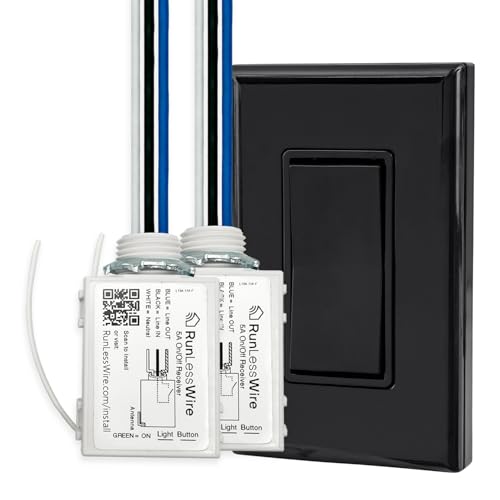 RunLessWire 2 Fixture Battery-Free Wireless Light Switch Kit - Black - color: Black, size: 2 Fixture Kit: 1 Switch Controls 2 Receivers