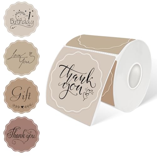3 Inch Round Thermal Labels, Morandi Brown Flower Thermal Sticker Labels for Small Business, Logo Design, Baking,300 Sheets/1 Roll - color: Morandi Brown, size: 3 inch