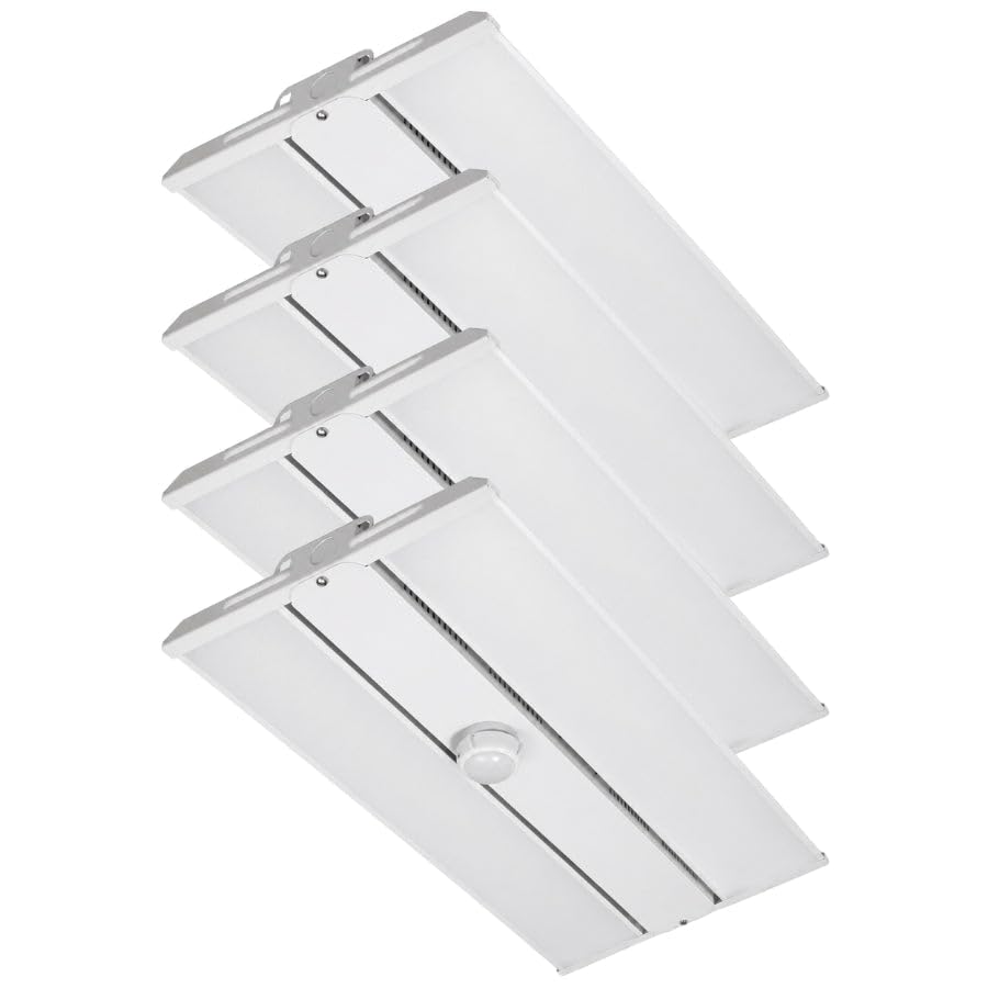 295W Linear LED High Bay Light with PIR Motion Sensor – 41300 Lumens, 5000K Daylight, 1000W Metal Halide Equivalent, UL Damp Rated, 120–277V, Suspended Mount, Warehouse & Industrial Lighting (4 Pack) - color: 4 Pack, size: 295W