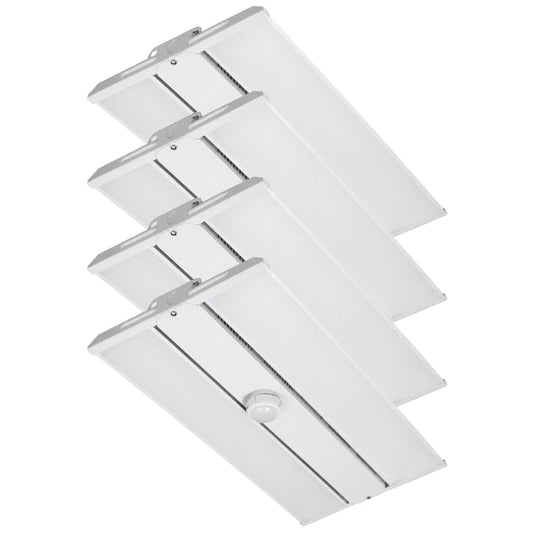 295W Linear LED High Bay Light with PIR Motion Sensor – 41300 Lumens, 5000K Daylight, 1000W Metal Halide Equivalent, UL Damp Rated, 120–277V, Suspended Mount, Warehouse & Industrial Lighting (4 Pack) - color: 4 Pack, size: 295W