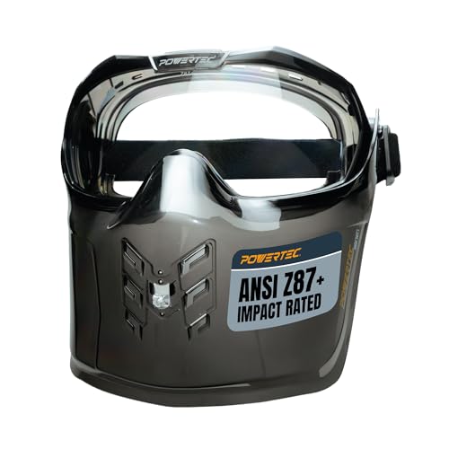 POWERTEC Safety Face Shield with Clear Anti-Fog Goggles, ANSI Z87+ (72433)