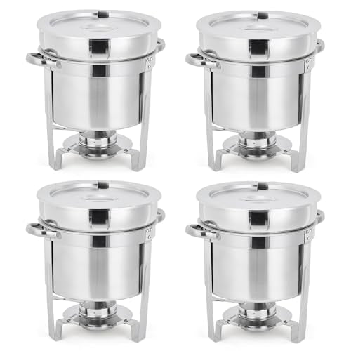 GarveeHome 7QT Soup Chafer Set of 4, Stainless Steel Round Soup Warmer - color: Silver, size: 7QT-4 Pcs
