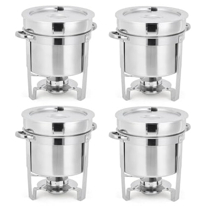 4 Pack Soup Chafing Dishes for Buffet 7QT Stainless Steel Soup Warmer Set with Lids & Fuel Holders,Round Food Warmer Pot for Catering Supplies Party - size: 7QT 4Pcs