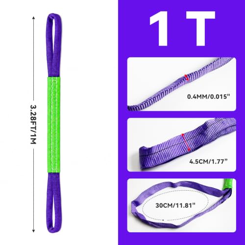 Lift Sling Straps, 1" x 3.3' Heavy Duty Endless Polyester Flat Web Sling, 1 Ton (2204 lbs) Vertical Rated Capacity, Rigging Sling for Crane Hoist, Cargo Lifting, Machinery Moving, 2-Pack - size: 1T-3.28ft(2Pack)
