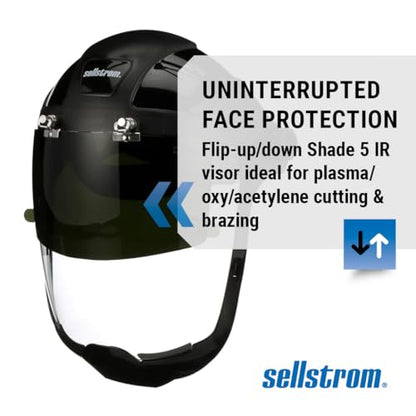 Sellstrom DP4 Face Shield - Lightweight Mask with High Impact Crown & Ratchet Headgear for Work, Grinding, Plasma/Flame Cutting - ANSI Z87.1 - Clear Anti Fog Polycarbonate Window - UV/IR Flip Up Visor - style: Shade 5 Infrared Visor W/ Chinguard