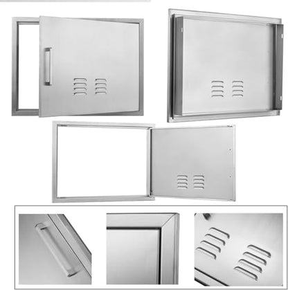 Outdoor Kitchen Doors, 23x17 Inch 304 Stainless Steel BBQ Access Door with Vent, Double Steel Doors for Outdoor Grill Island - size: 23W x 17H-Right