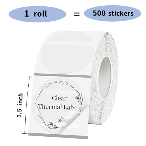 1.5" Transparent Thermal Label Stickers,Waterproof Thermal Printer Sticker Labels for Gift Wrapping, Self-Adhesive Name Price Tag DIY Custom Logo Design (500 pcs) - color: Transparent-500 Labels, size: 1.5 inch
