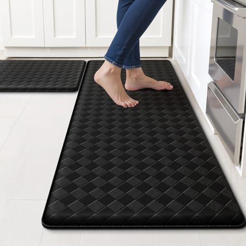 TranquilRelax 2-Piece Kitchen Mats, Cushioned Non-Slip Floor Mats, Black - color: Black, size: 2-Piece | 30"+47" | Standard
